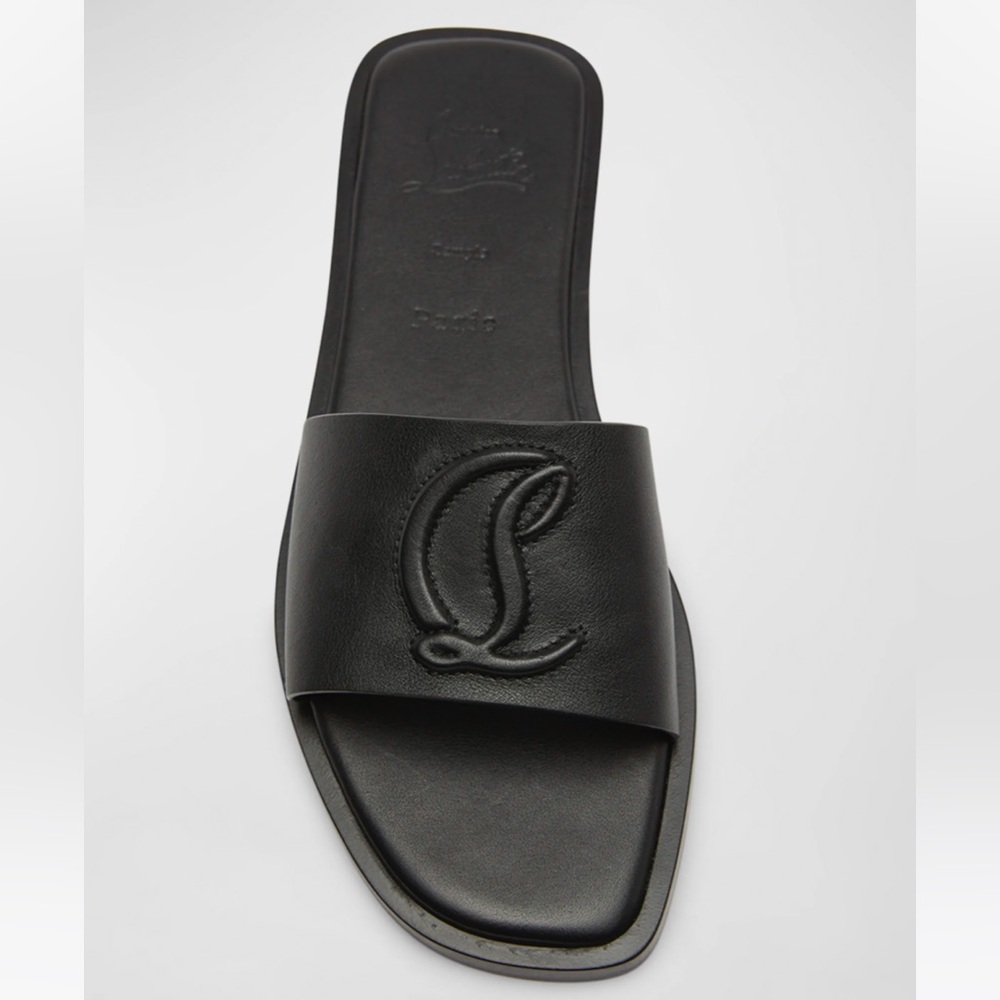 Christian Louboutin Leather Logo Red Sole Slide Sandals 36.5